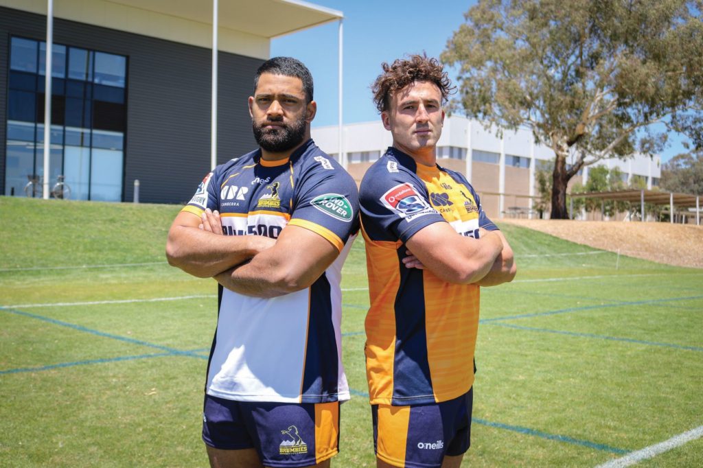 two brumbies players back to back