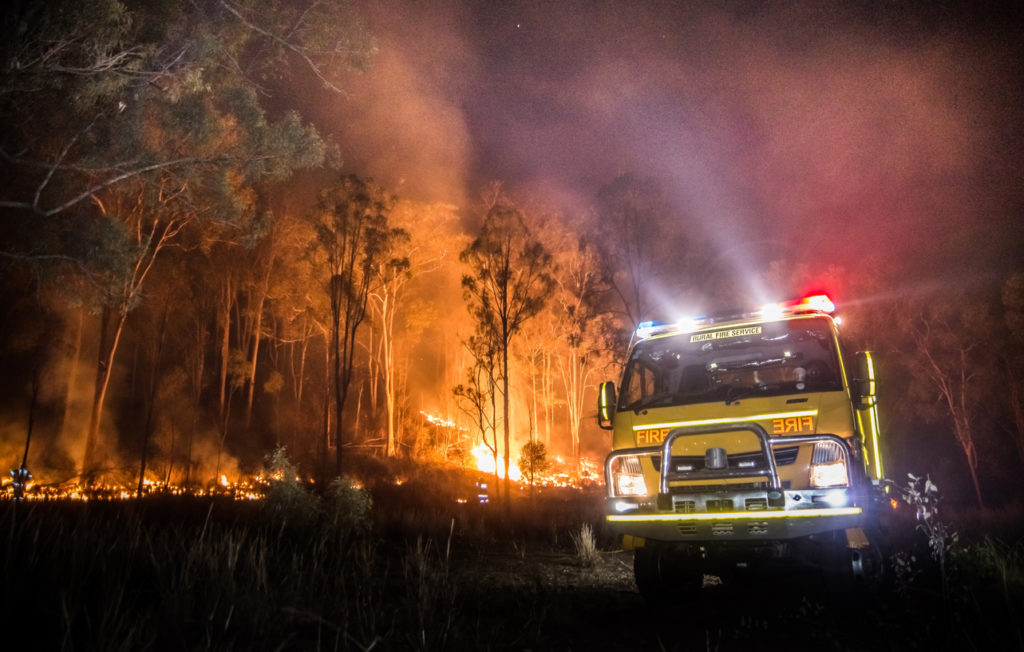 Australian Rural Fire Truck in front of Bushfire
