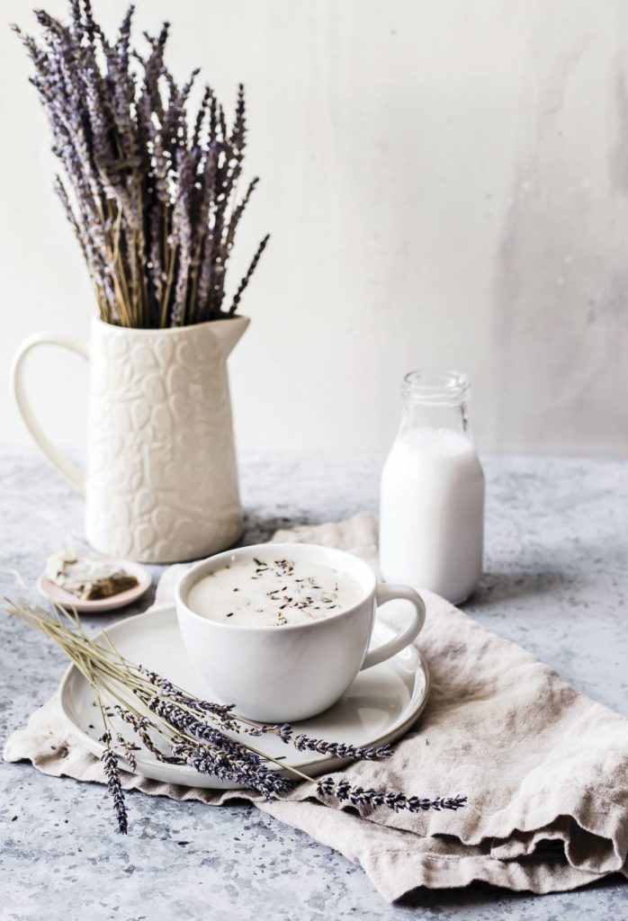 lavender moon milk in a mug
