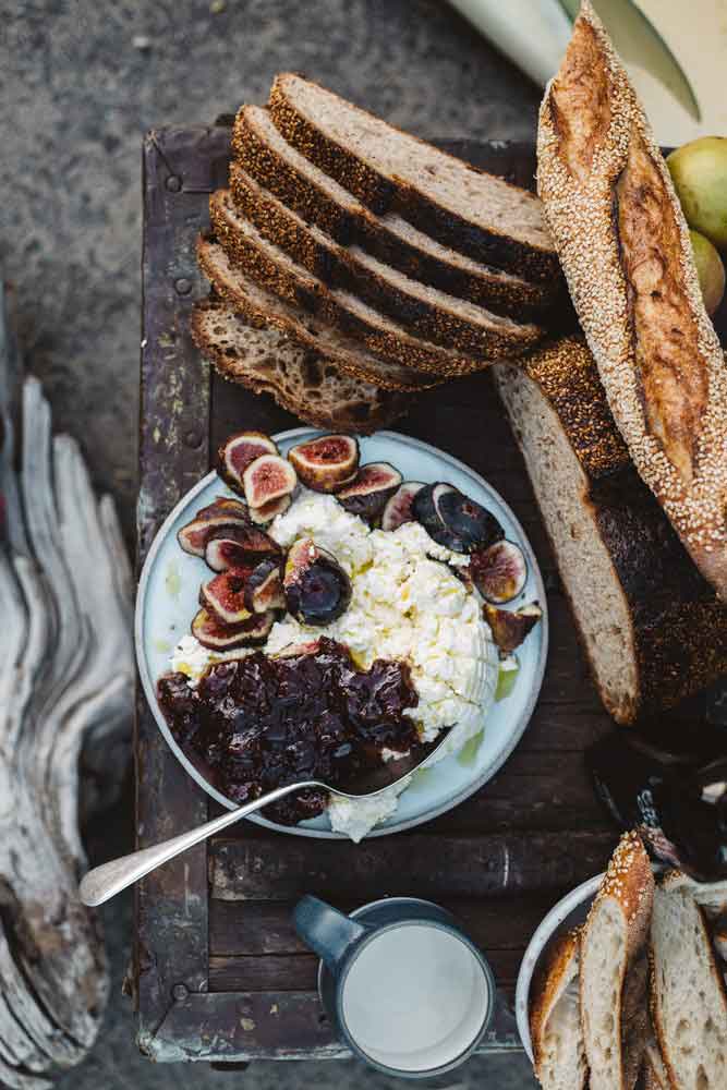 brunch bowl with fig and honey toast