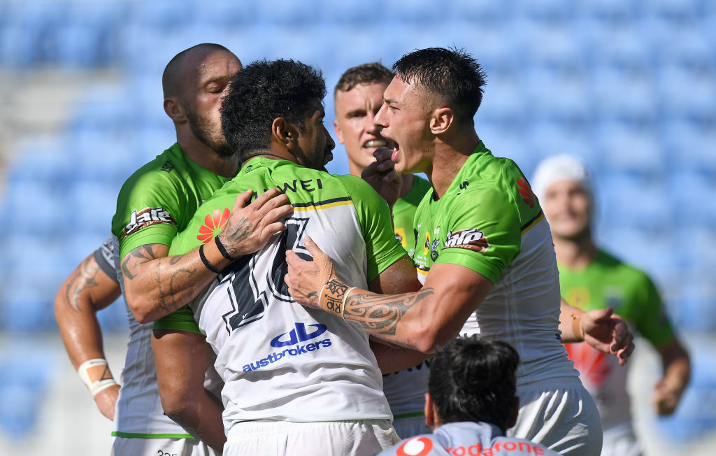 raiders celebrating after back-to-back tries