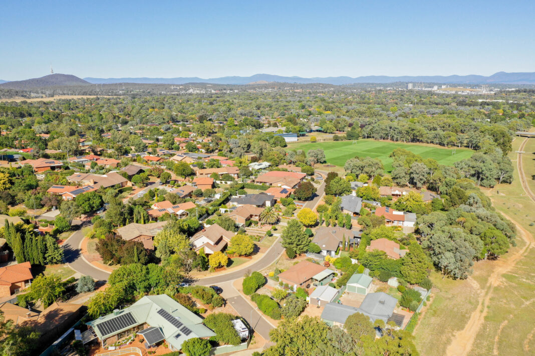 aerial shot of australian suburb