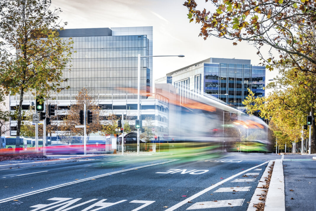 Canberra Central at Dusk with Traffic Lights