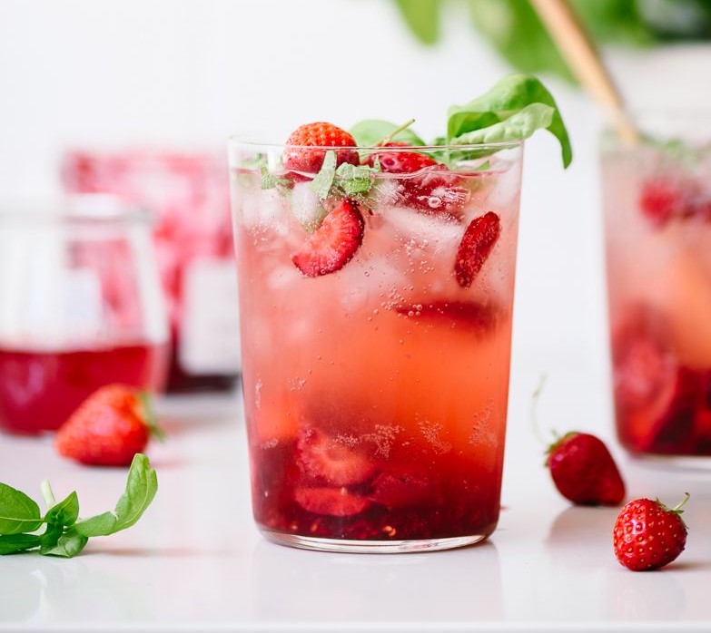 Strawberry basil sodas