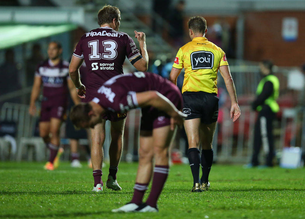 manly player walking with ref