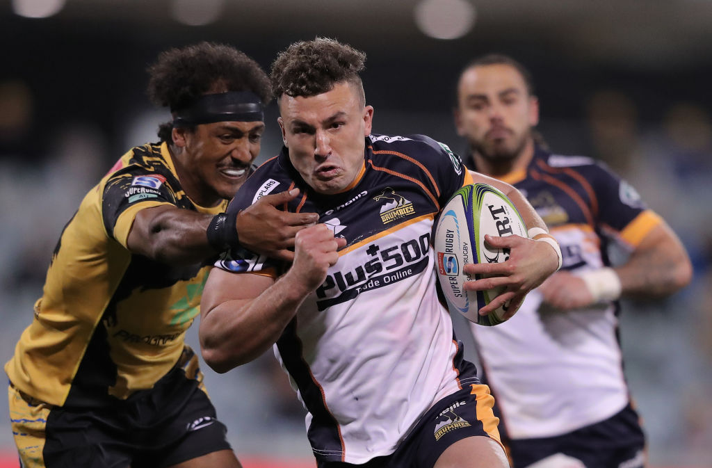 Tom Banks of the Brumbies runs with the ball during the round nine Super Rugby AU match between the Brumbies and the Western Force