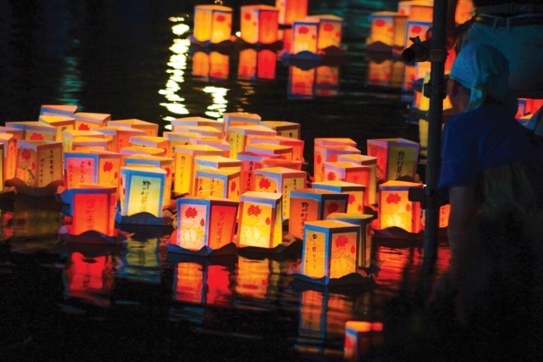 lantern candles on water