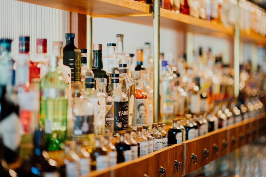 Alcohol bottles on a shelf