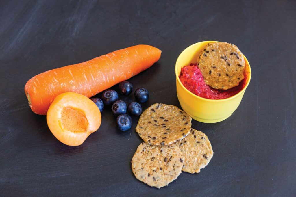 carrot, blueberries and crackers