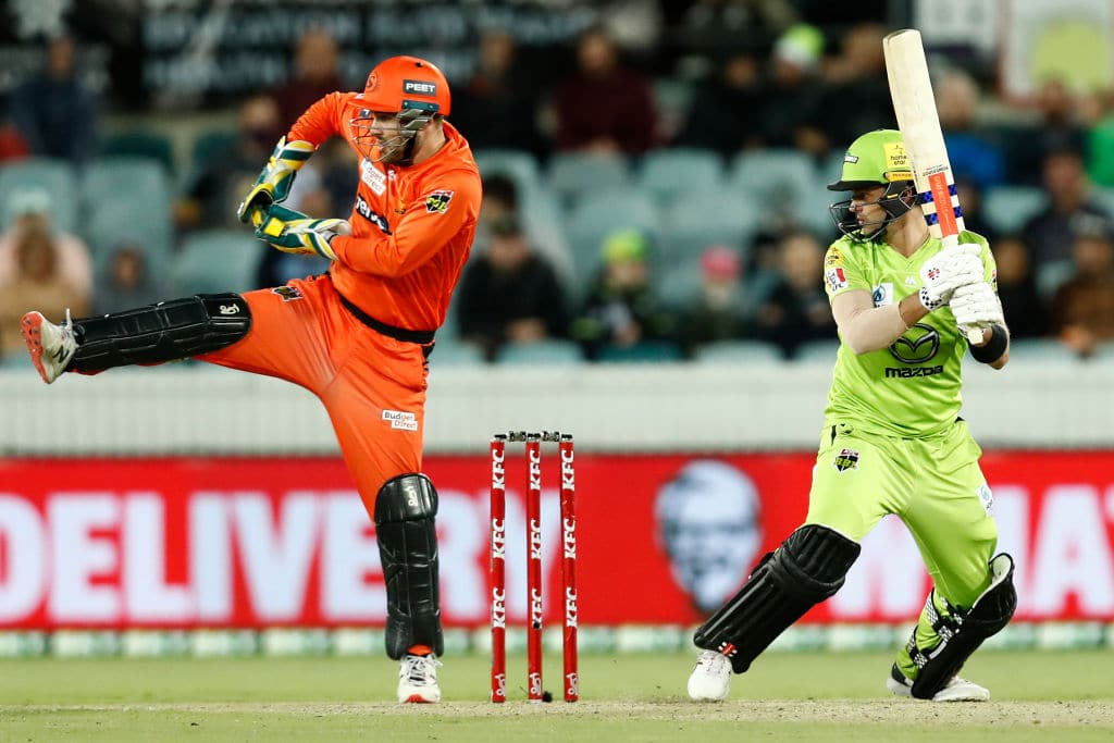 CANBERRA, AUSTRALIA - DECEMBER 22: Callum Ferguson of the Thunder bats during the Big Bash League match between the Sydney Thunder and the Perth Scorchers at Manuka Oval, on December 22, 2020, in Canberra, Australia. (Photo by Darrian Traynor/Getty Images)