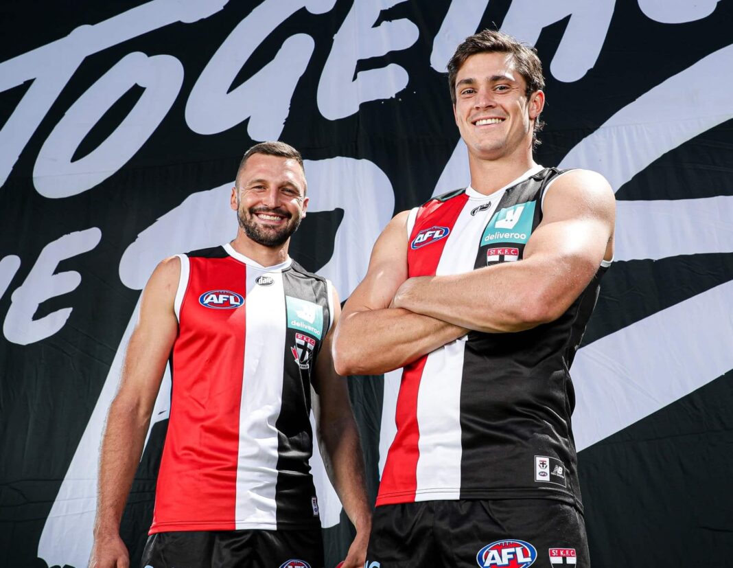 Jack Steele and Jarryn Geary as Saints co-captains