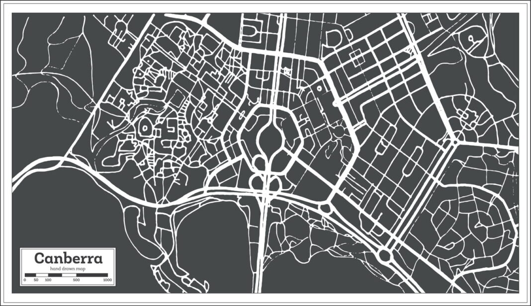 magic of marion griffin black and white retro map of Canberra city