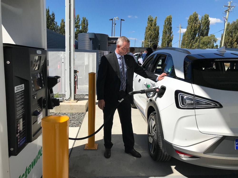 Filling the hydrogen car. Picture: Nick Fuller