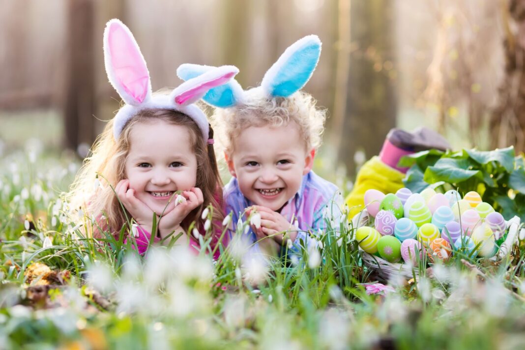 two kids celebrating easter