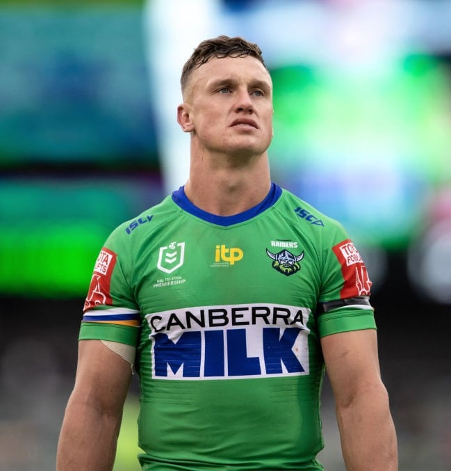 CANBERRA, AUSTRALIA - MARCH 14: Jack Wighton of the Raiders looks on during the round 1 NRL match between the Canberra Raiders and Wests Tigers at GIO Stadium on March 14, 2021 in Canberra, Australia. (Photo by Speed Media/Icon Sportswire via Getty Images)