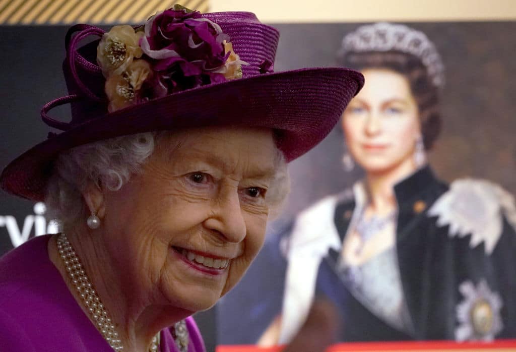 Queen Elizabeth II views exhibits in the new Argyll and Sutherland Highlanders Museum at Stirling Castle as part of her traditional trip to Scotland for Holyrood Week at Stirling Castle on June 29, 2021 in Stirling, Scotland.