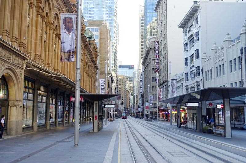 A road is deserted in central Sydney as the Australian city is placed under a renewed coronavirus lockdown