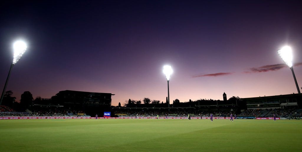 CANBERRA, AUSTRALIA - JANUARY 18: A general view of play during the Big Bash League match between the Sydney Thunder and the Hobart Hurricanes at Manuka Oval, on January 18, 2021, in Canberra, Australia. (Photo by Brendon Thorne - CA/Cricket Australia via Getty Images)