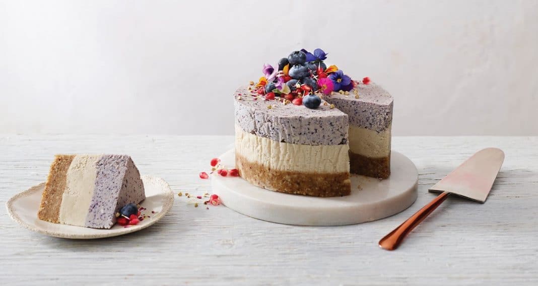 Raw blueberry and cashew coconut cake