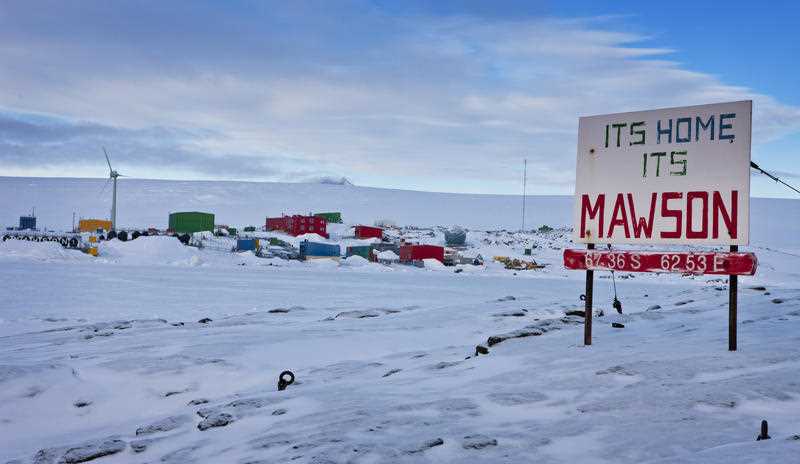 the Davis research station in Antarctica surrounded by ice and snow