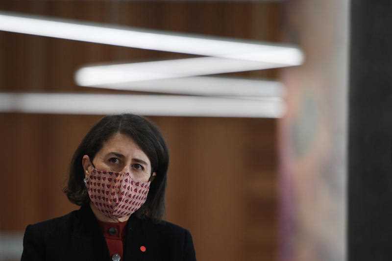 NSW Premier Gladys Berejiklian wears a face mask as she provides a COVID-19 update in Sydney