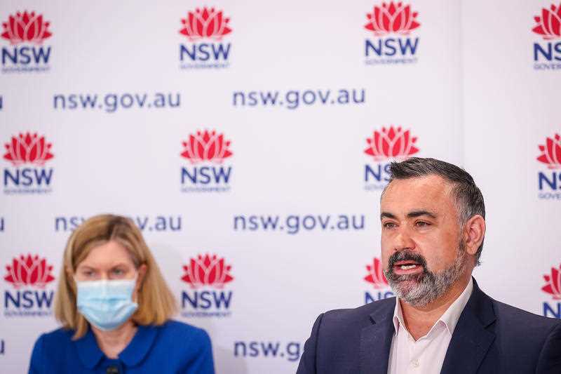 NSW Deputy Premier John Barilaro speaks to the media during a press conference in Sydney, Sunday, August 15, 2021.