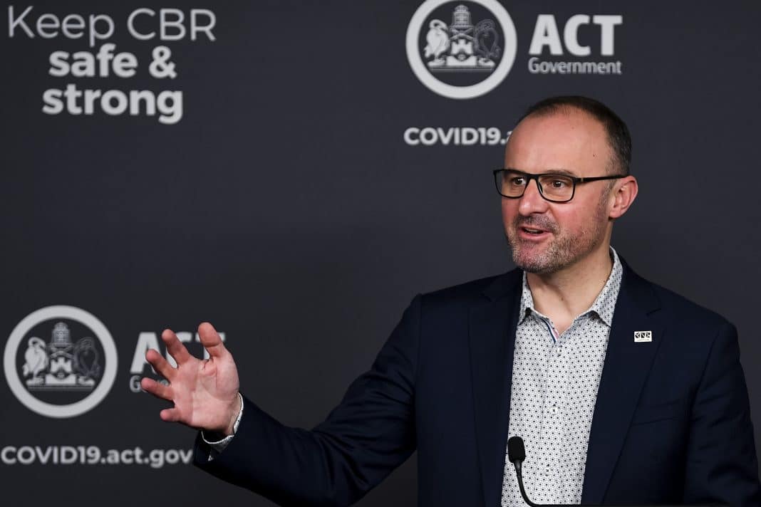 ACT Chief Minister Andrew Barr speaks to the media during a COVID-19 update in Canberra