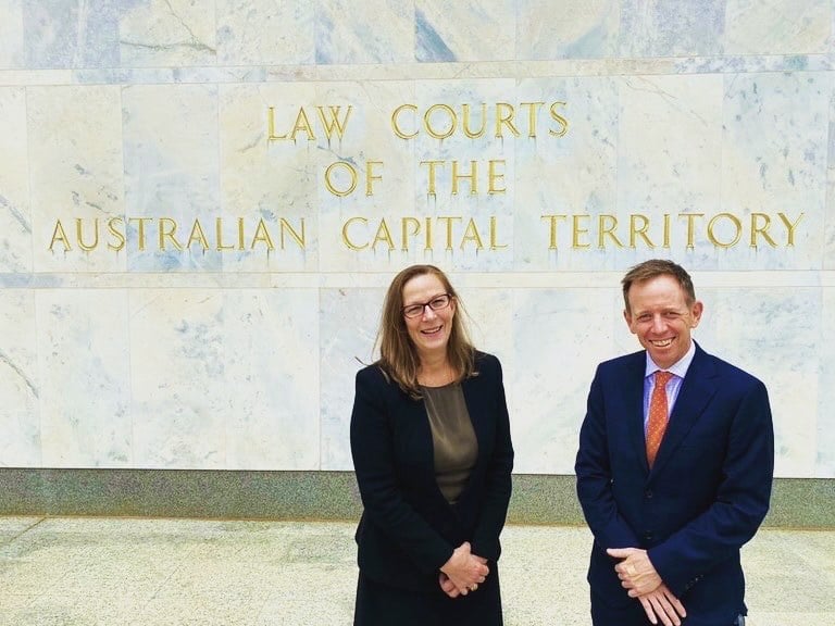 Justice Lucy McCallum, who will be the ACT's next Chief Justice, and Attorney-General Shane Rattenbury. Photo provided.