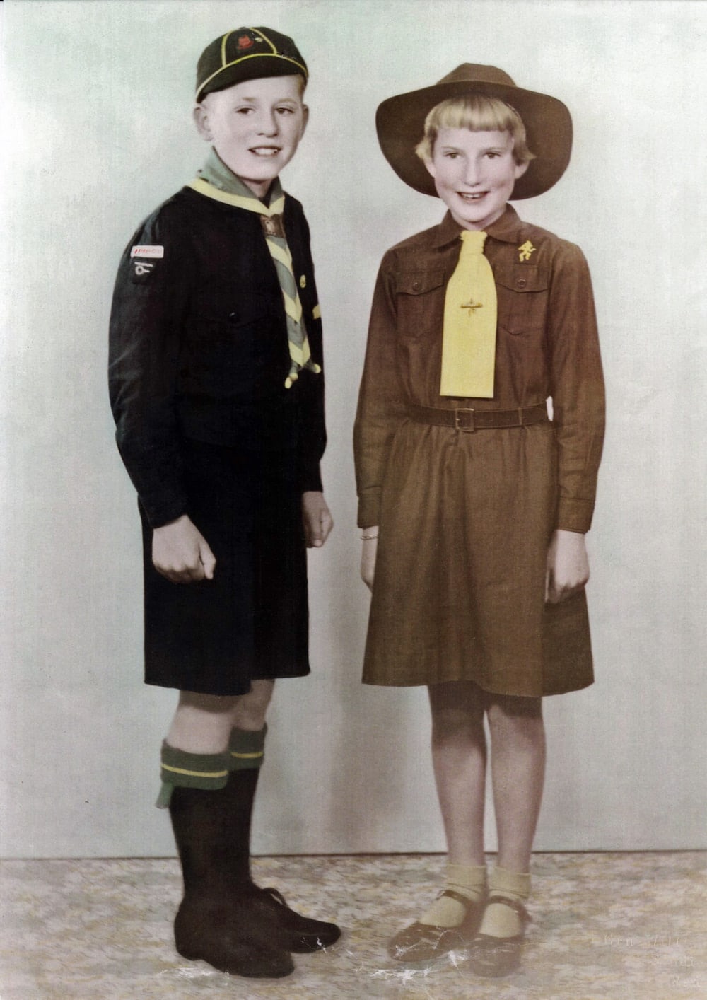 A Brownie (right) and Boy Scout (left) from mid-century Canberra. Photo provided.