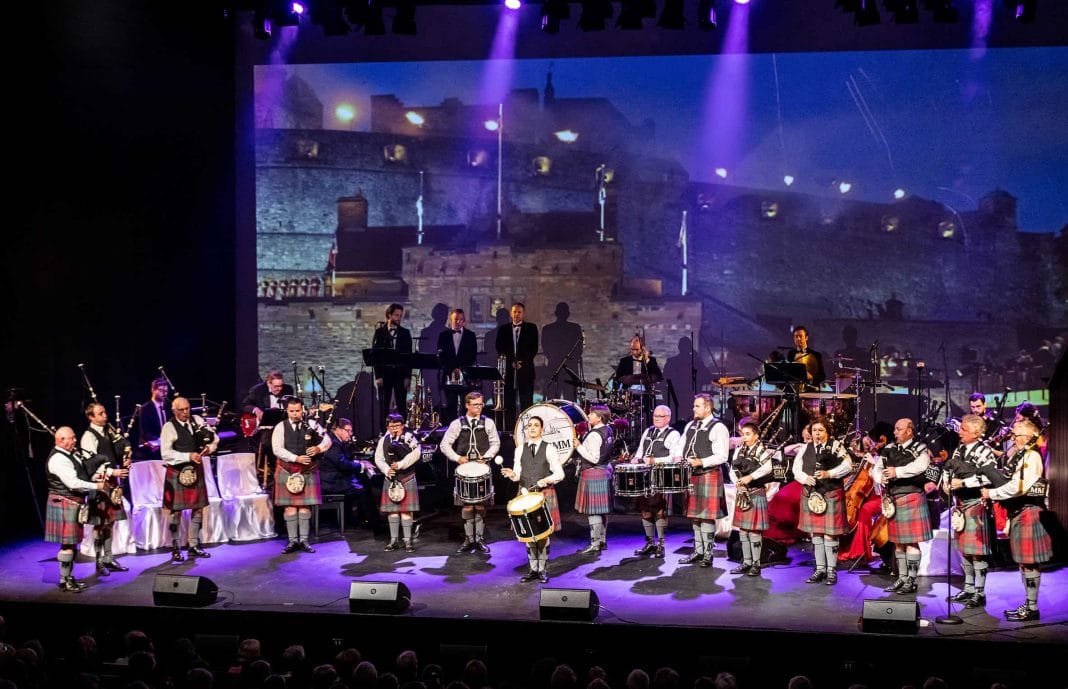 Scottish pipe band on stage