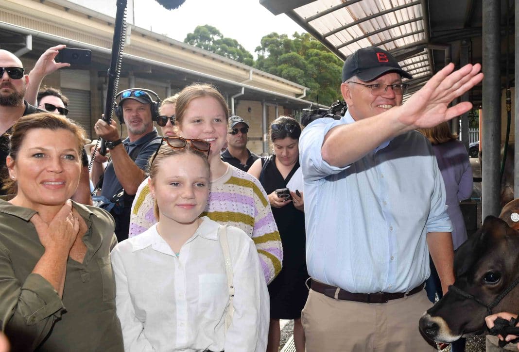Prime Minister Scott Morrison and family visit the cattle and alpaca pavilions at the Royal Easter Show on Day 6 of the 2022 federal election campaign, in Sydney. Saturday, April 16