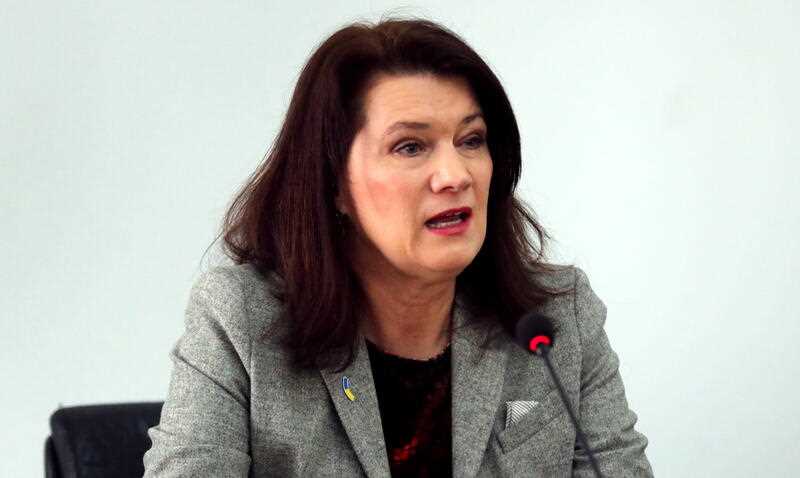 Swedish Minister of Foreign Affairs Ann Linde attends a press conference