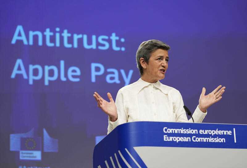 European Commissioner for Europe fit for the Digital Age Margrethe Vestager speaks during a media conference at EU headquarters in Brussels
