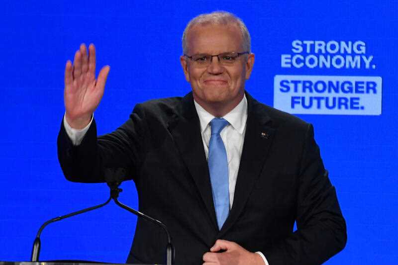 Prime Minister Scott Morrison at the Liberal Party campaign launch on Day 35 of the 2022 federal election campaign, at the Brisbane Convention Centre in Brisbane. Sunday, May 15, 2022