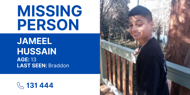 missing 13-year-old boy Jameel Hussain is of middle Eastern appearance, 160cm tall