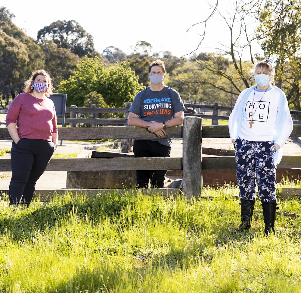 Last year's local Mental Health Month ACT community ambassadors - Bianca Rosetti, Tim Daly and Rose Beard. Photo: Kerrie Brewer.