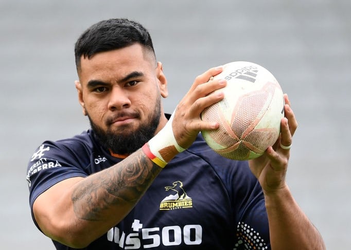 AUCKLAND, NEW ZEALAND - MAY 28: Sefo Kautai of the Brumbies runs through drills during the ACT Brumbies Super Rugby Trans-Tasman training session at Eden Park on May 28, 2021 in Auckland, New Zealand. (Photo by Hannah Peters/Getty Images)