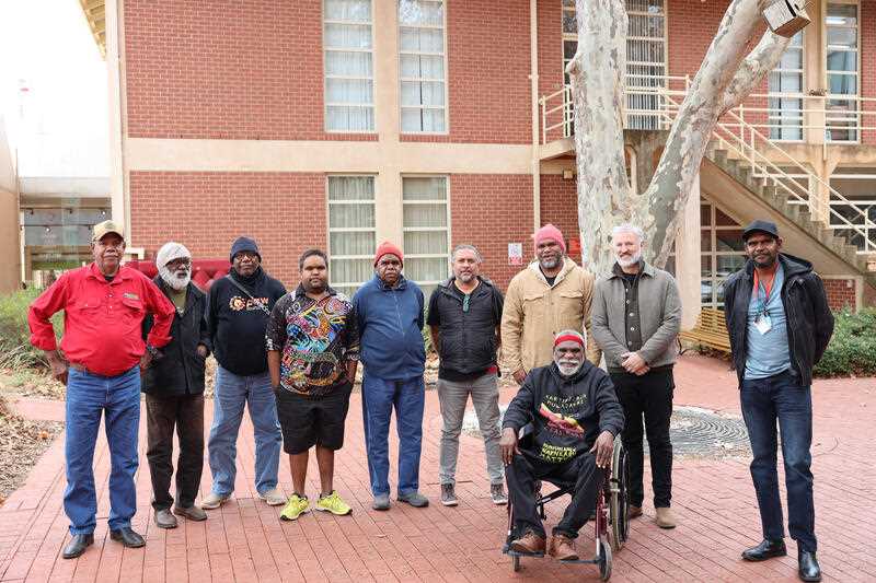 a group of Warlpiri men who have collected sacred objects returned to Australia from the University of Virginia, at the South Australian Museum in Adelaide.