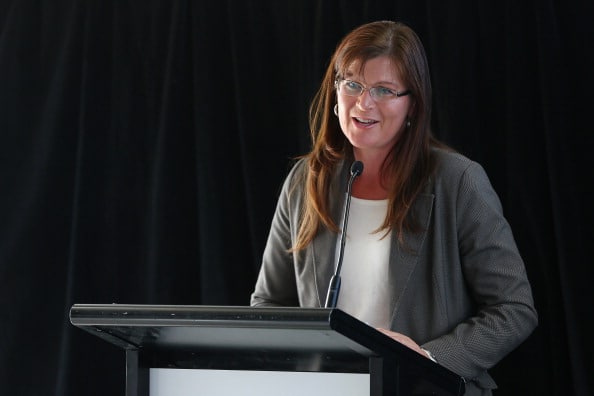 A 2013 image of then federal Sports Minister Kate Lundy at a media conference