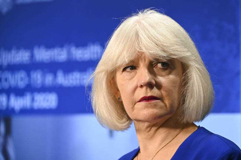 CEO of the National Mental Health Commission Christine Morgan speaks to the media during a press conference at Parliament House in Canberra