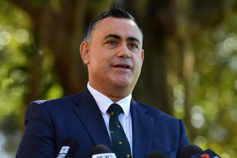 The then NSW Deputy Premier John Barilaro speaks during a press conference outside NSW Parliament in Sydney, Monday, October 4, 2021