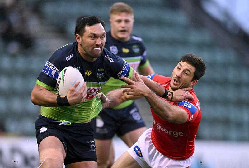 Jordan Rapana of the Raiders runs with the ball