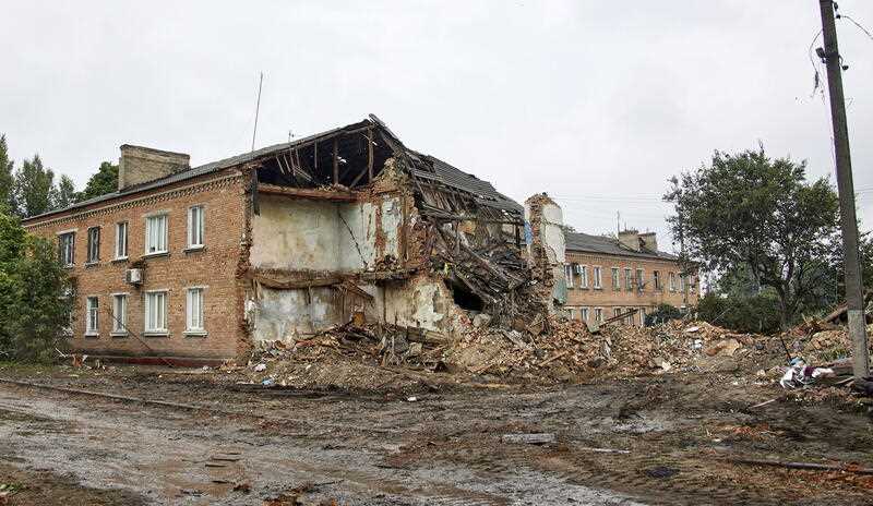 A residential building damaged in a missile strike in Chuhuiv, Kharkiv area, Ukraine, 16 July 2022