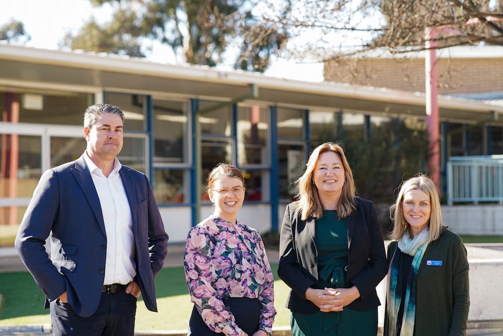 Education minister Yvette Berry (second from right) visits Majura Primary School. Photo: ACT Government