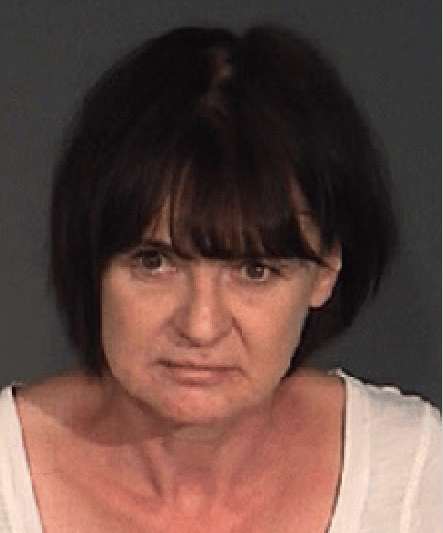 headshot of 56-year-old woman Sheila Harrison, dark brown bob with fringe and brown eyes