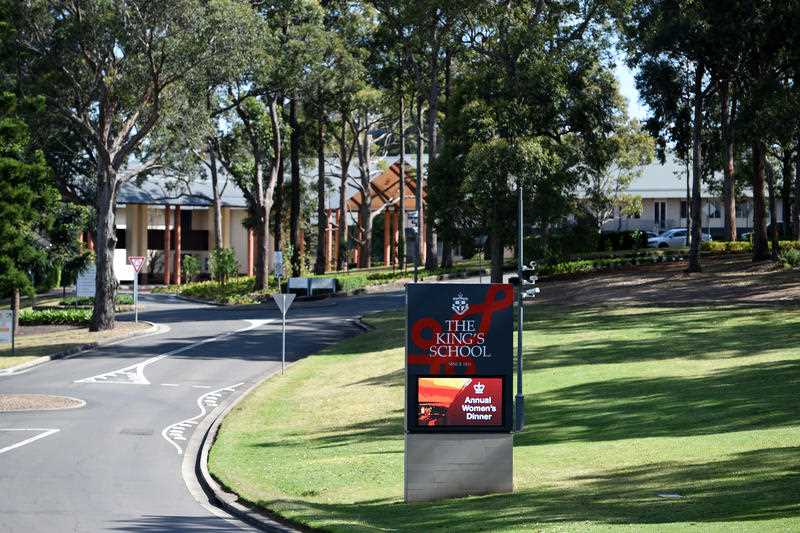 A general view of signage at The King's School at North Parramatta, in Sydney