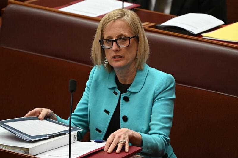 Minister for Finance Katy Gallagher in the Senate chamber at Parliament House in Canberra