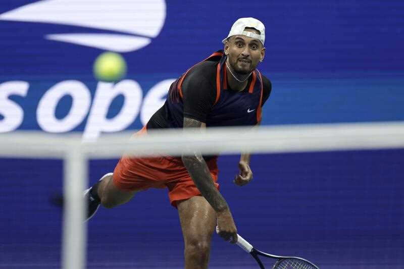 Nick Kyrgios, of Australia, serves to Daniil Medvedev, of Russia, during the fourth round of the U.S. Open tennis championships, Sunday, Sept. 4, 2022, in New York