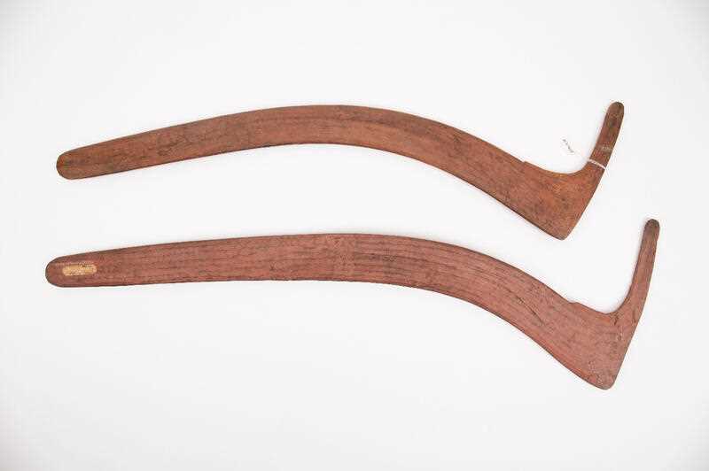 two hooked boomerangs from the Warumungu people in the Northern Territory