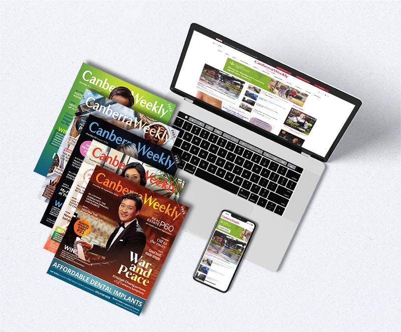 image of several Canberra Daily magazine, a laptop and mobile phone displaying Canberra Daily online